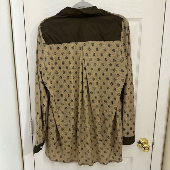 ELM by Matthildur 100% Linen Blouse Polka Dot Lagenlook Artsy Brown Tan Small - Picture 3 of 7